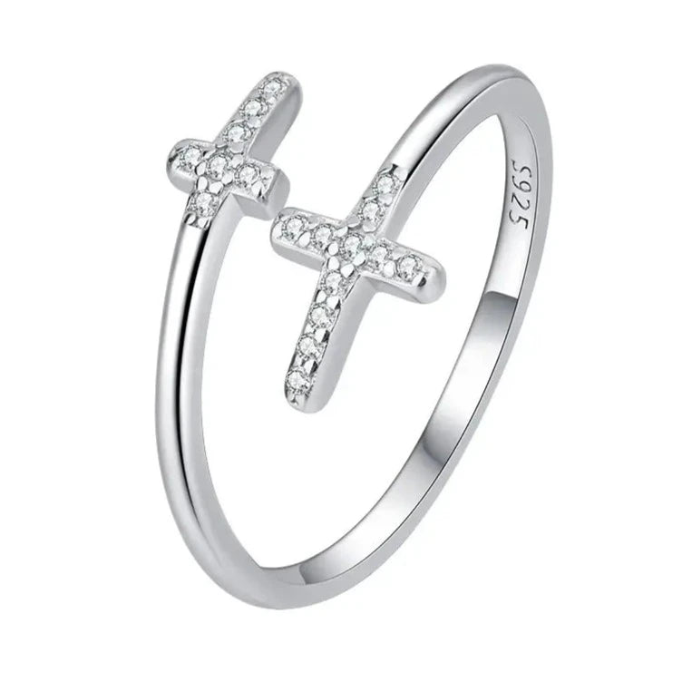 Double Christian cross ring with diamonds