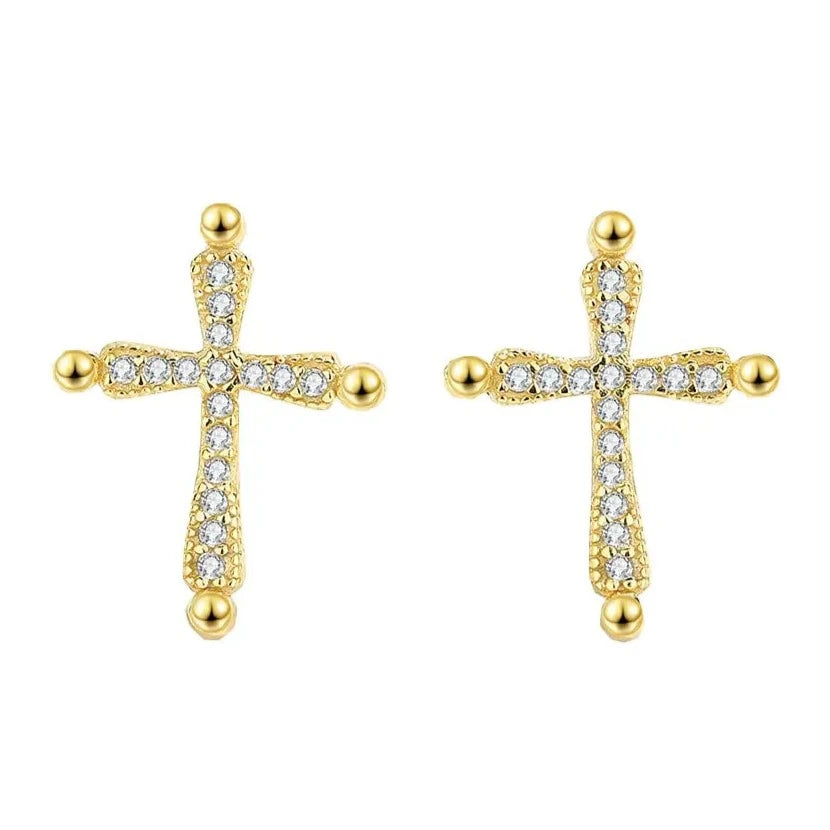 Earrings with a Christian cross in gold