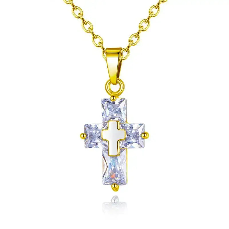 Gold Crystal christian Cross Pendant Necklace