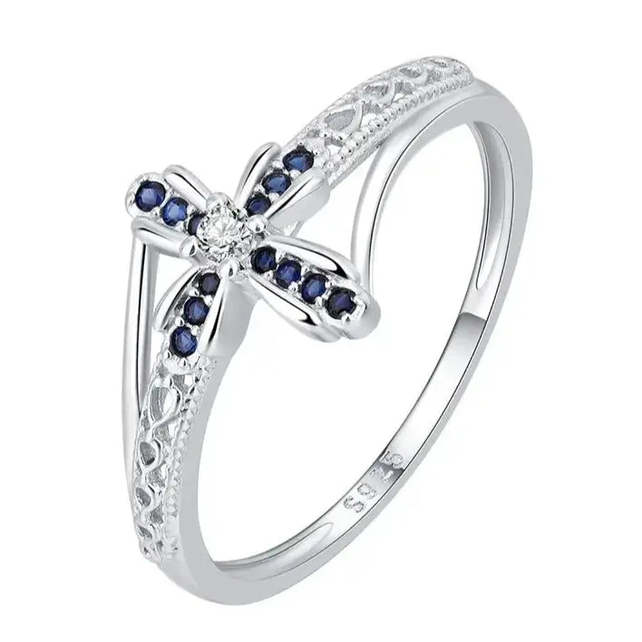 Sapphire christian cross ring