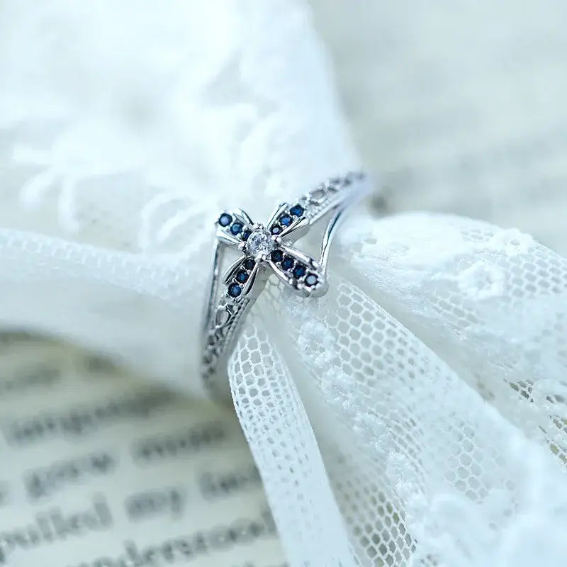 Sapphire christian cross ring