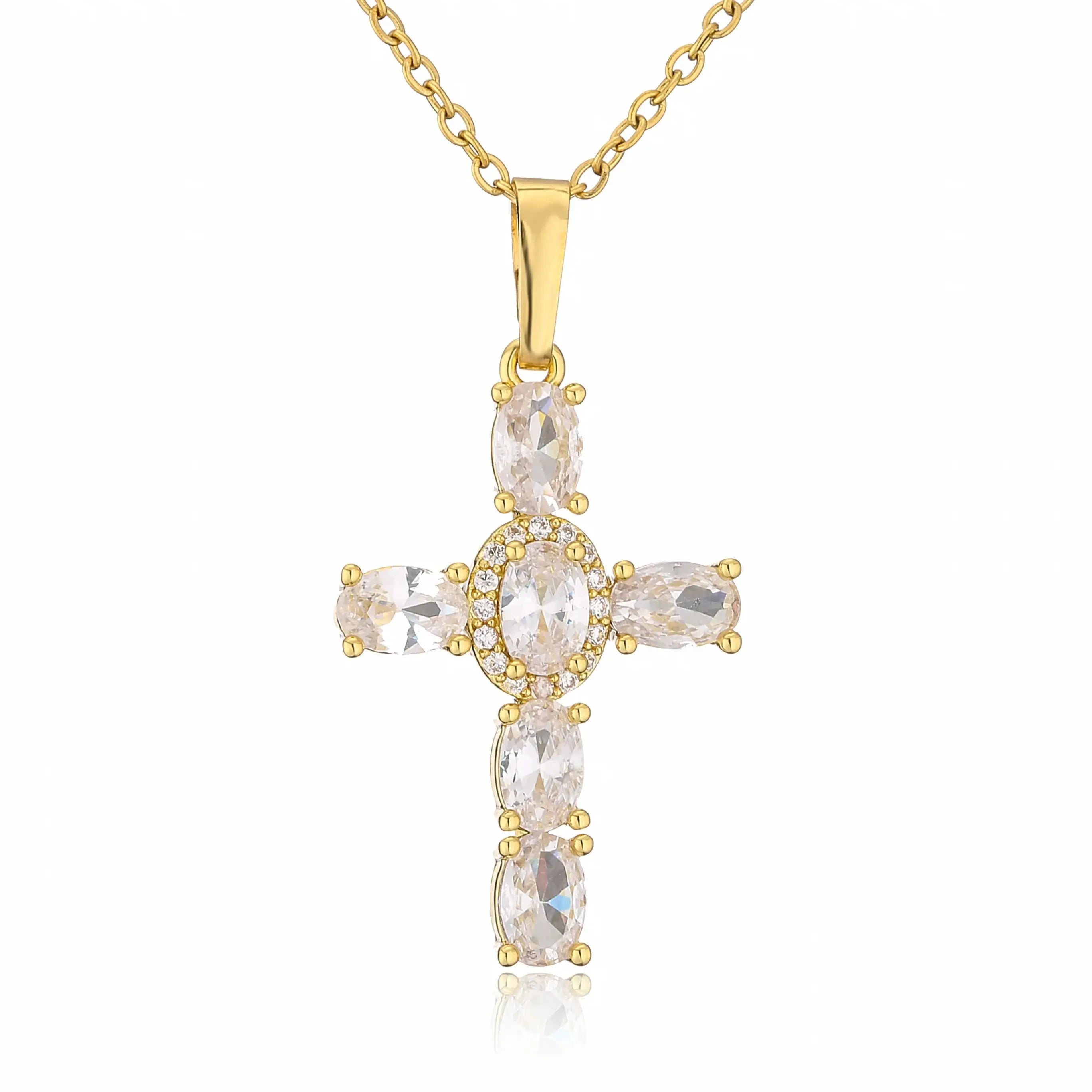 Gold plated christian cross necklace with crystal