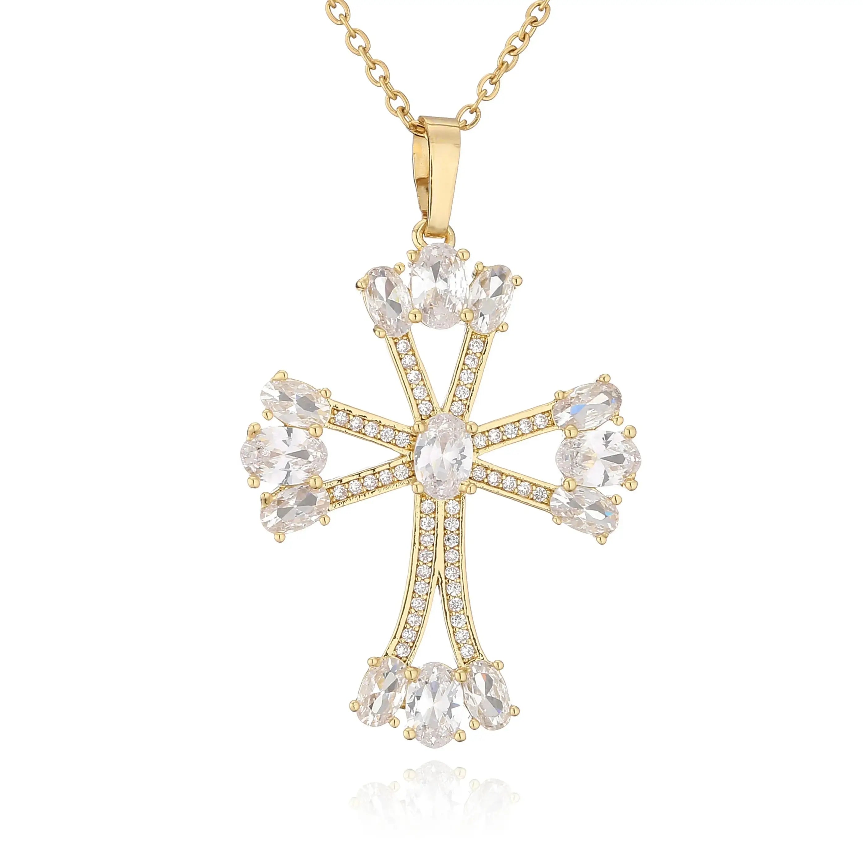 Gold plated christian cross necklace with crystal