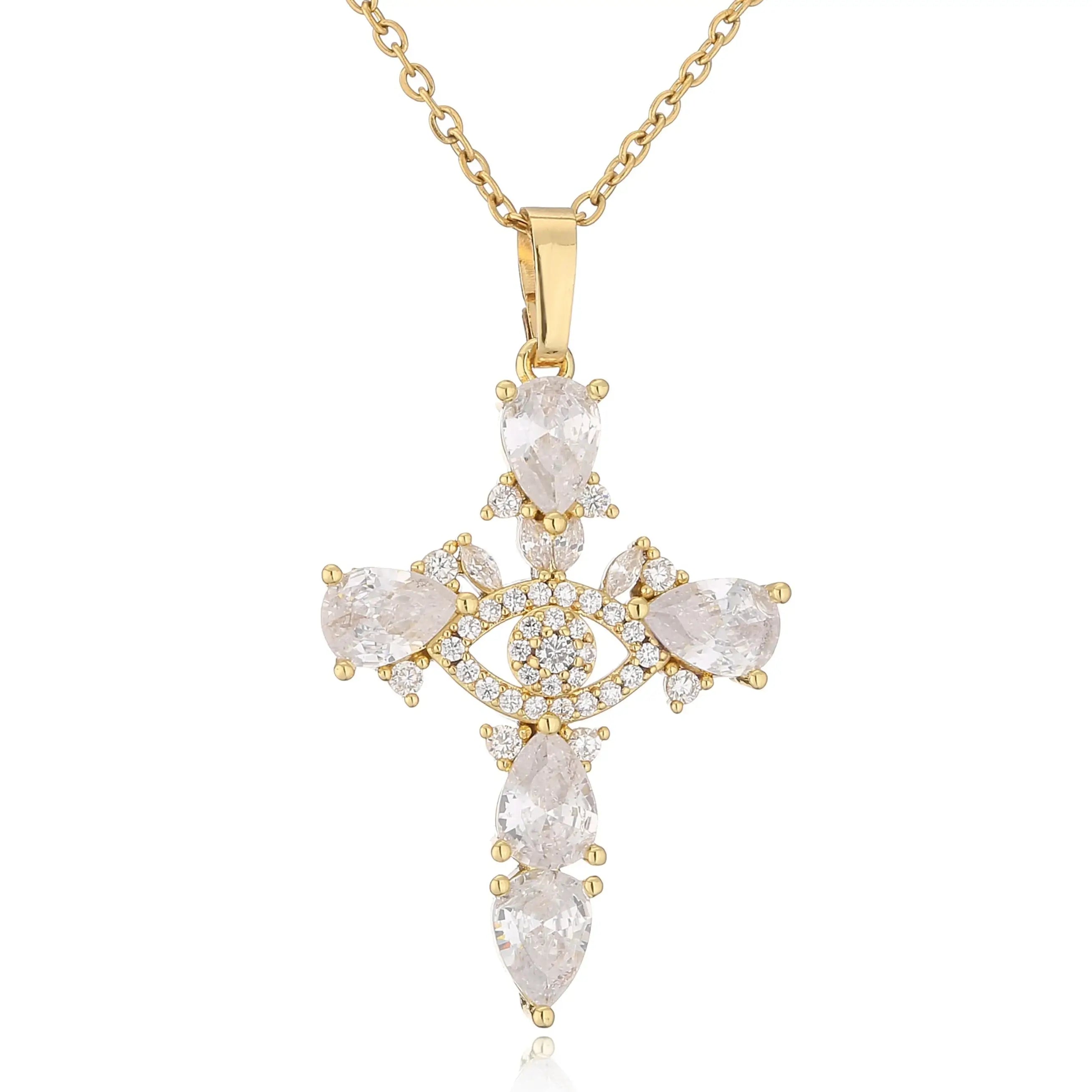 Silver plated christian cross necklace with crystal